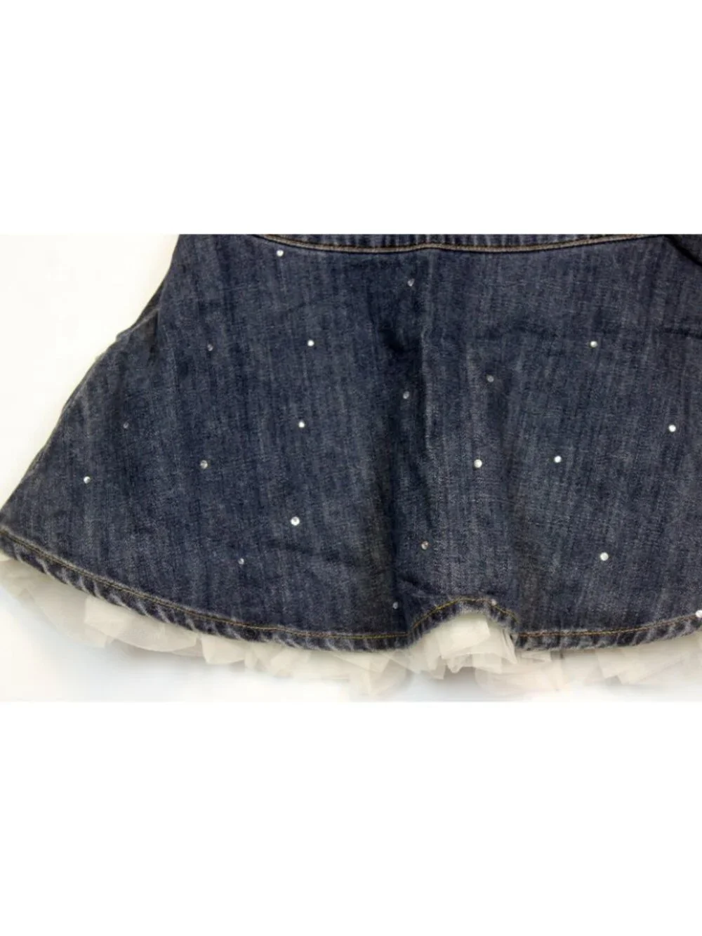 2008 Gymboree Winter Snowflake Denim Skirt Tulle Rhinestones Flare sz 12 Lined